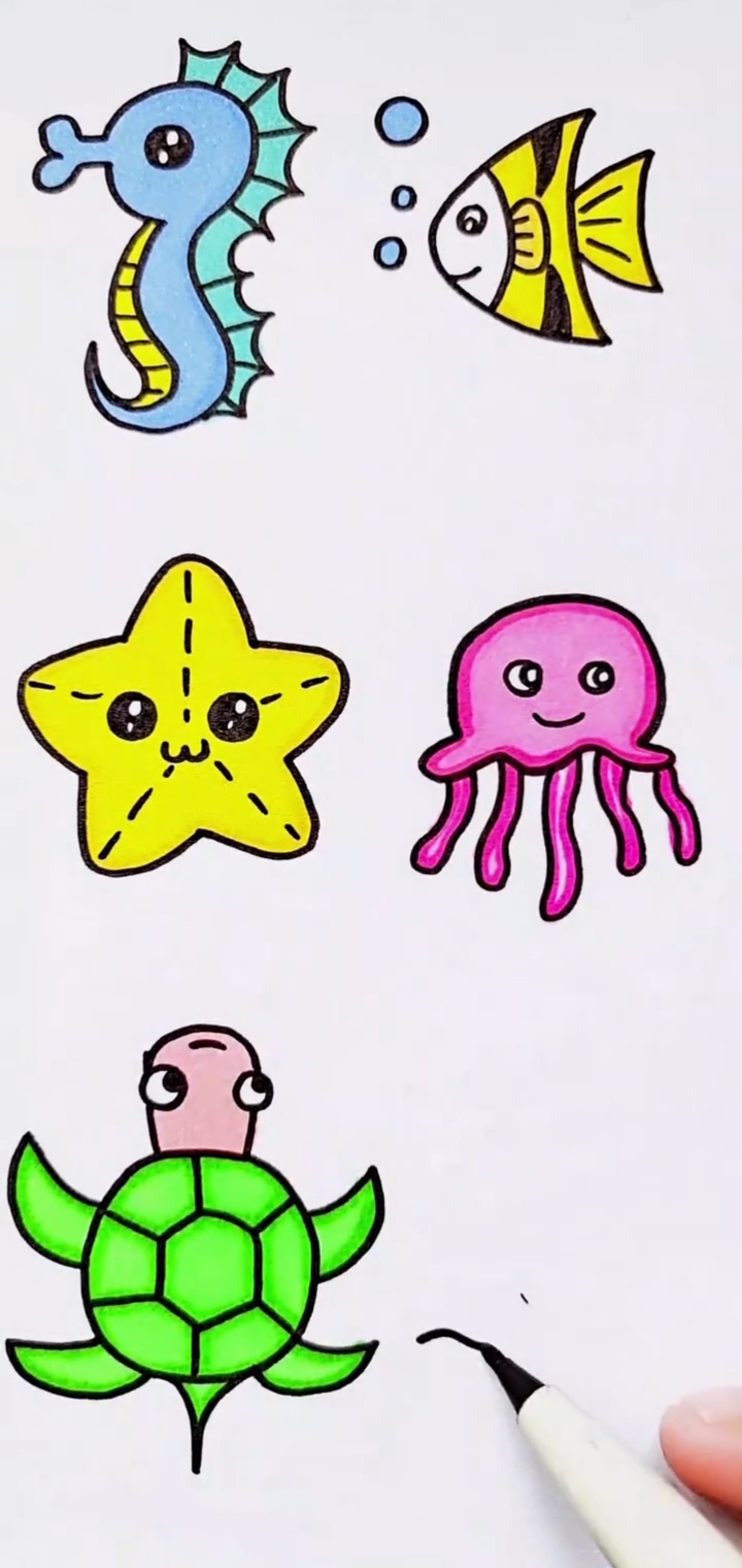 简笔画#海洋生物的画法,简单易学