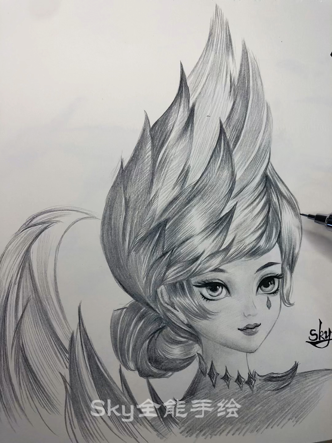 王者荣耀热门手绘小乔天鹅之梦绘画过程工具一支自动铅笔就可以