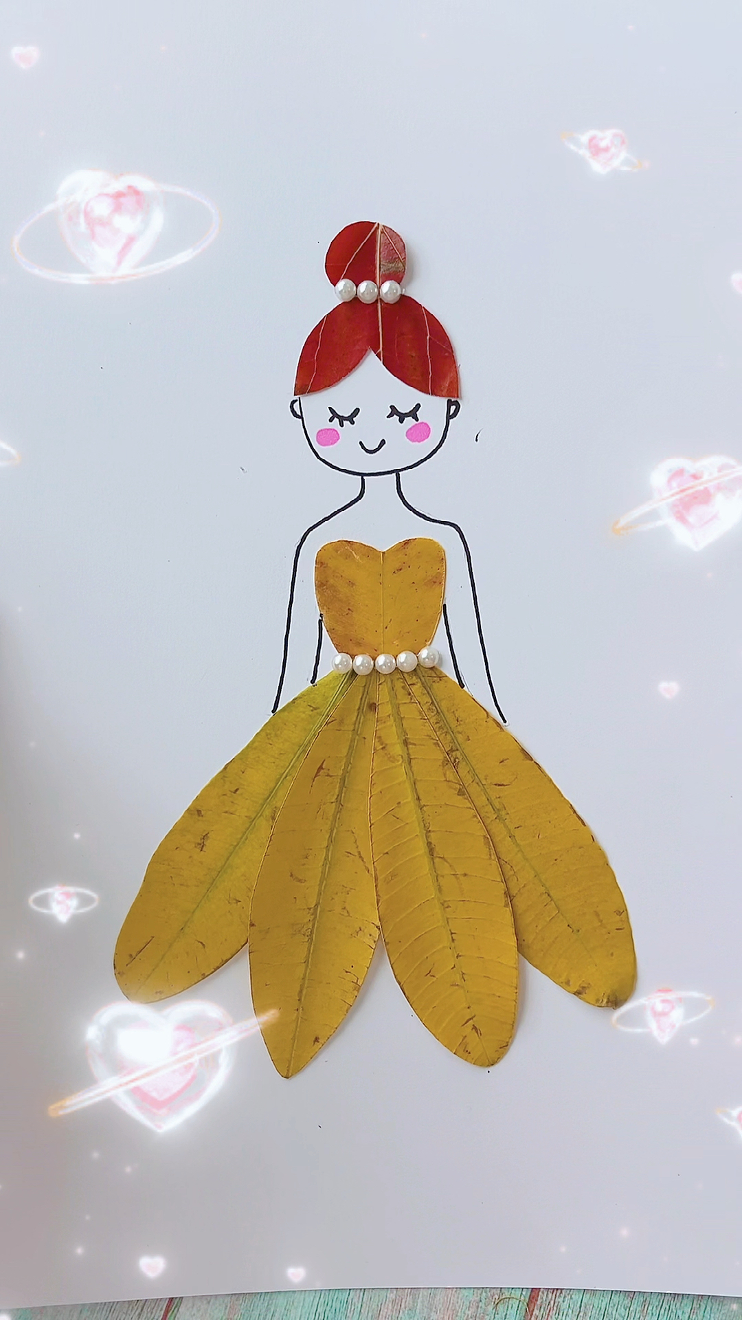 创意手工diy老师布置的树叶贴画完成了吗试试这个可爱的小公主吧