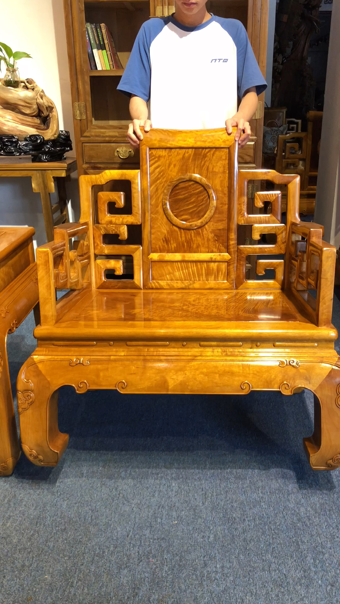 古典红木家具#金丝楠木卷书沙发