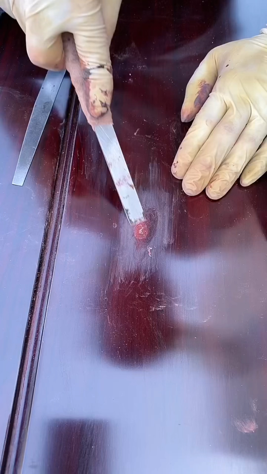 红木家具磕碰掉漆修复过程分享