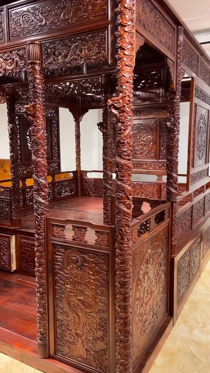 古典红木家具#小叶紫檀红木龙床,霸气侧漏