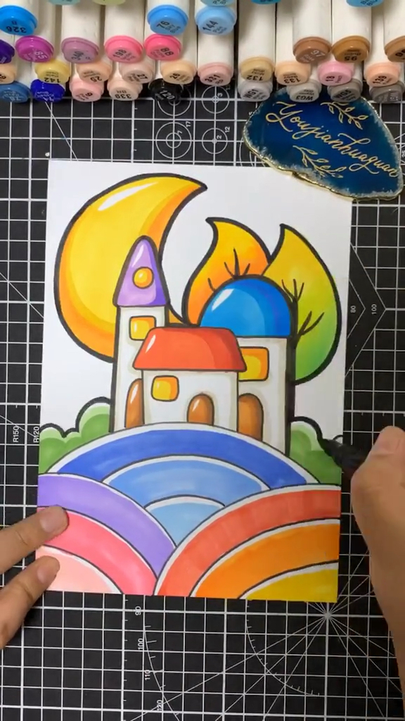 儿童画#教你画彩虹上的小房子-度小视