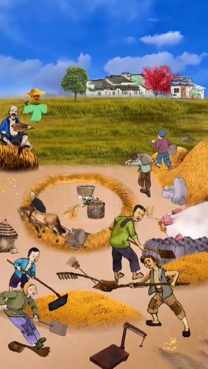 小时候农村麦收农忙季节,人们都互相帮助,白天压场,翻场,堆麦秸