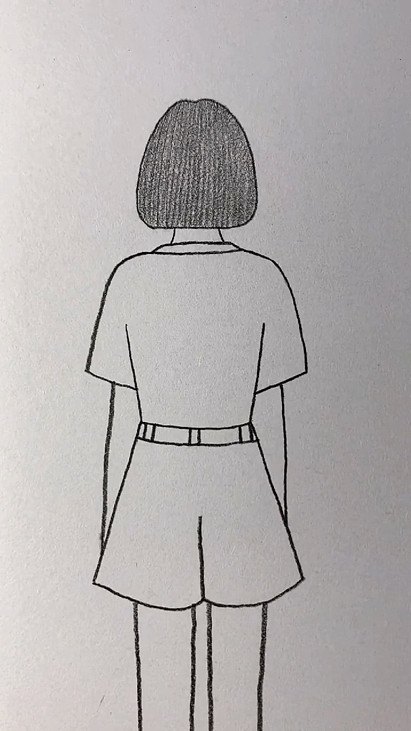 简笔画#画孤单的短发女孩背影-度小视