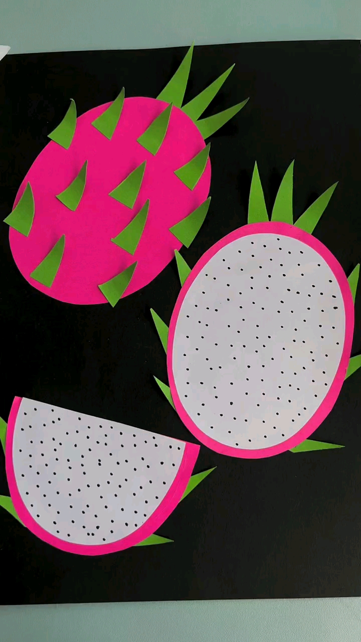手工制作#火龙果拼贴画,小班的小朋友就可以画哦-度小视