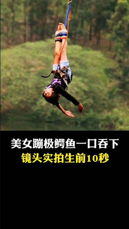 美女挑战蹦极,结果被水中埋伏的鳄鱼一口吞下,镜头实拍生前10秒-度小