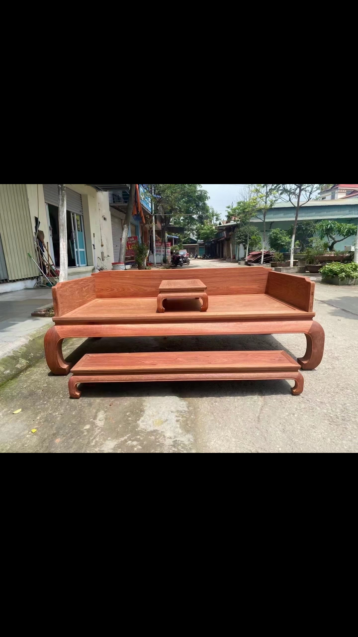 榫卯#缅甸花梨(大果紫檀)三围独板香蕉腿罗汉床三件套-全民小视频