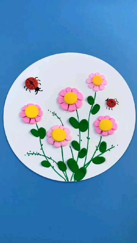 手工制作#漂亮的小花粘土画,和孩子一起来做贴画吧