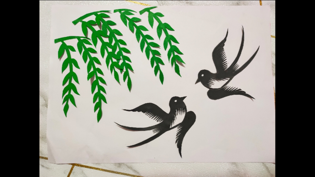 手工粘画双燕复双飞双飞令人羡手工粘画燕子双飞教程