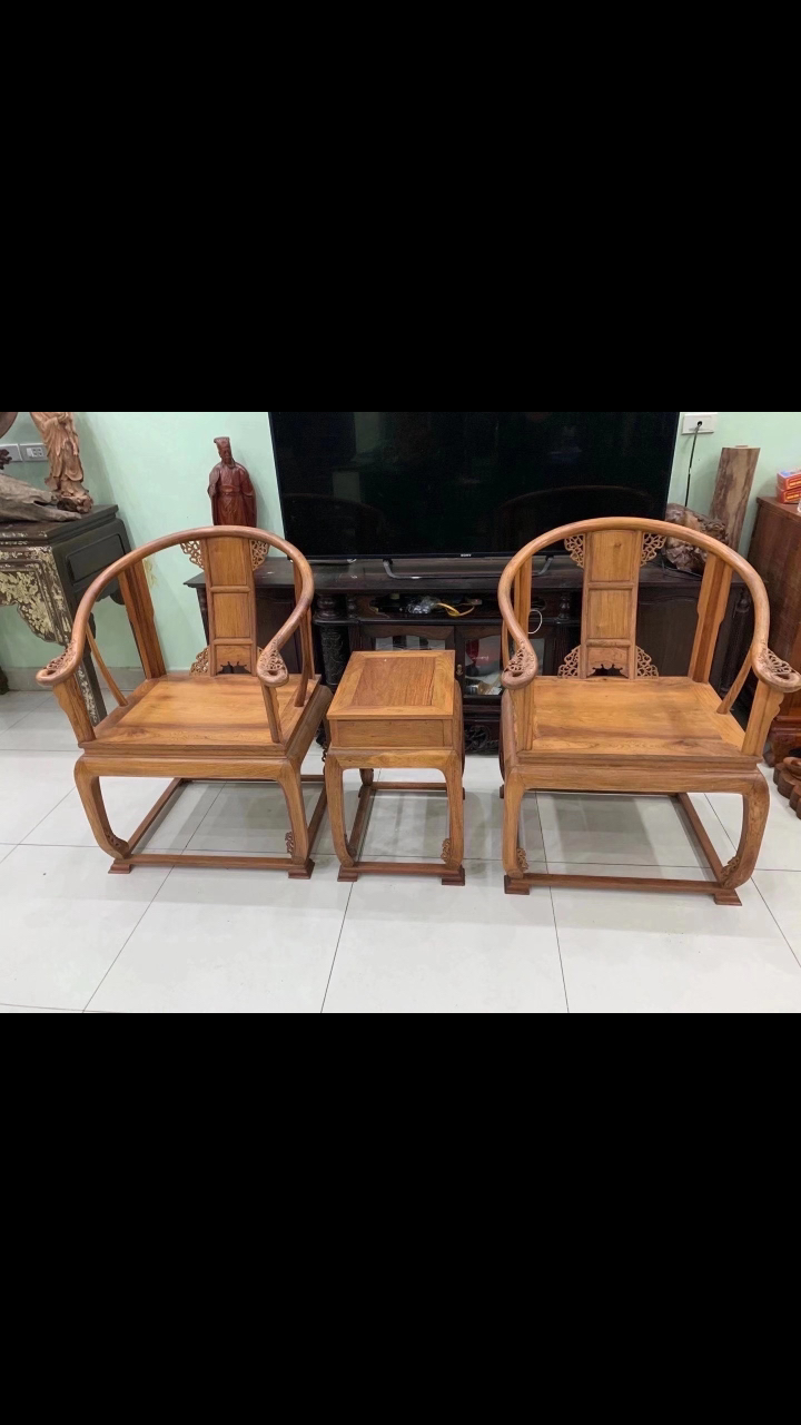 古典红木家具#越南黄花梨老料:皇宫椅三件套
