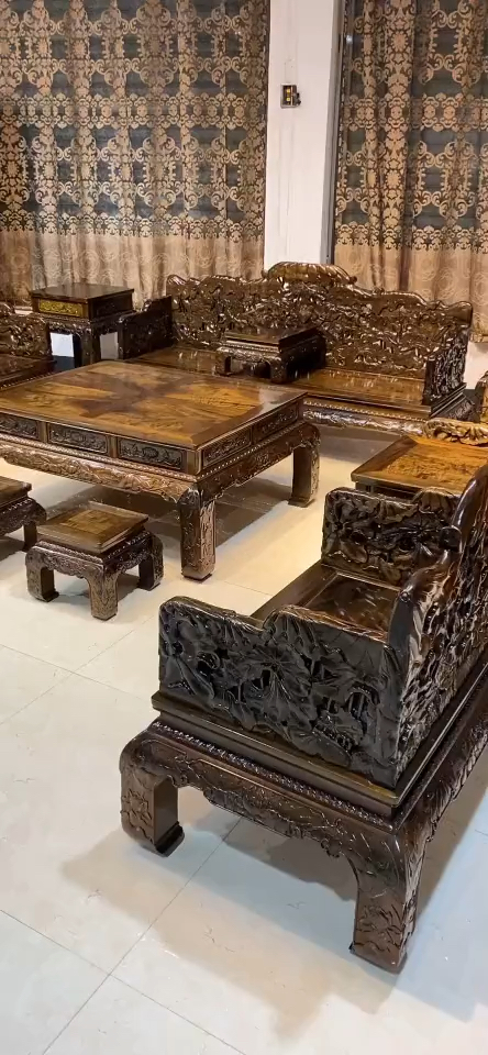 古典红木家具阴沉木荷花沙发真漂亮