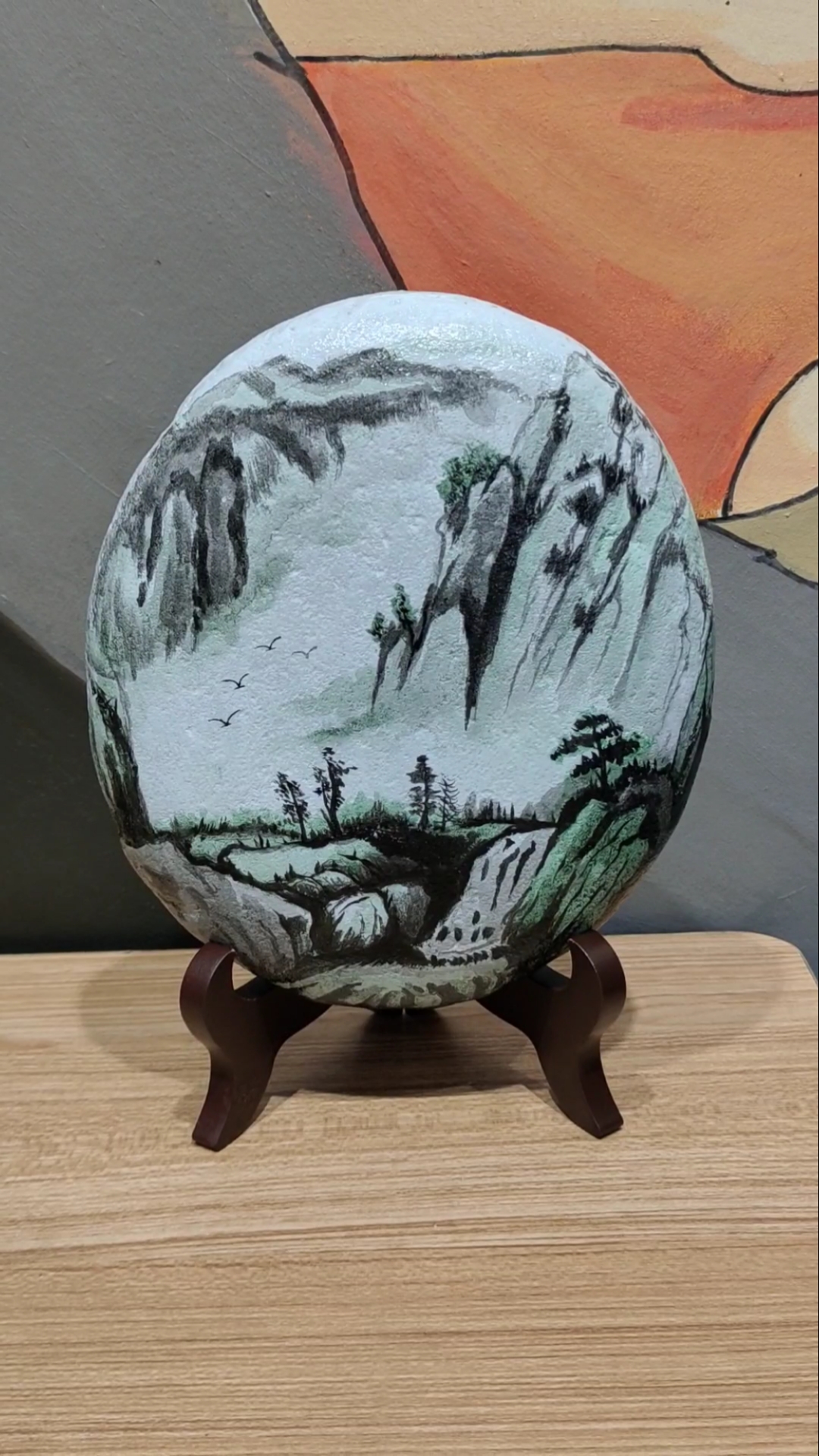 手绘#石头画小山水.