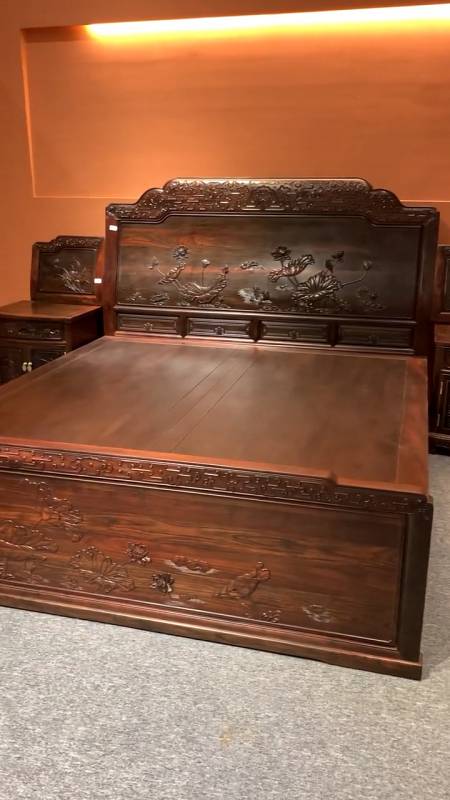 大红酸枝交趾黄檀#和和美美红木高低床,大红酸枝材质