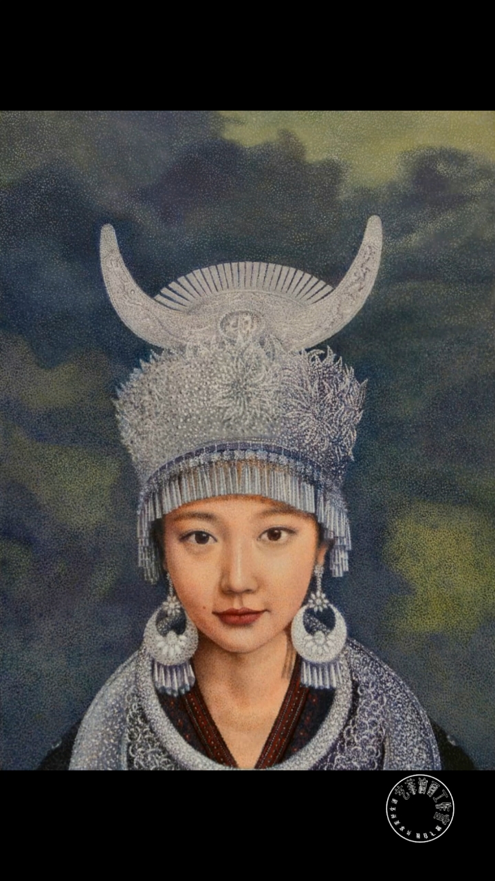 油画人物实验点彩绘画《穿银饰的女孩》赏析