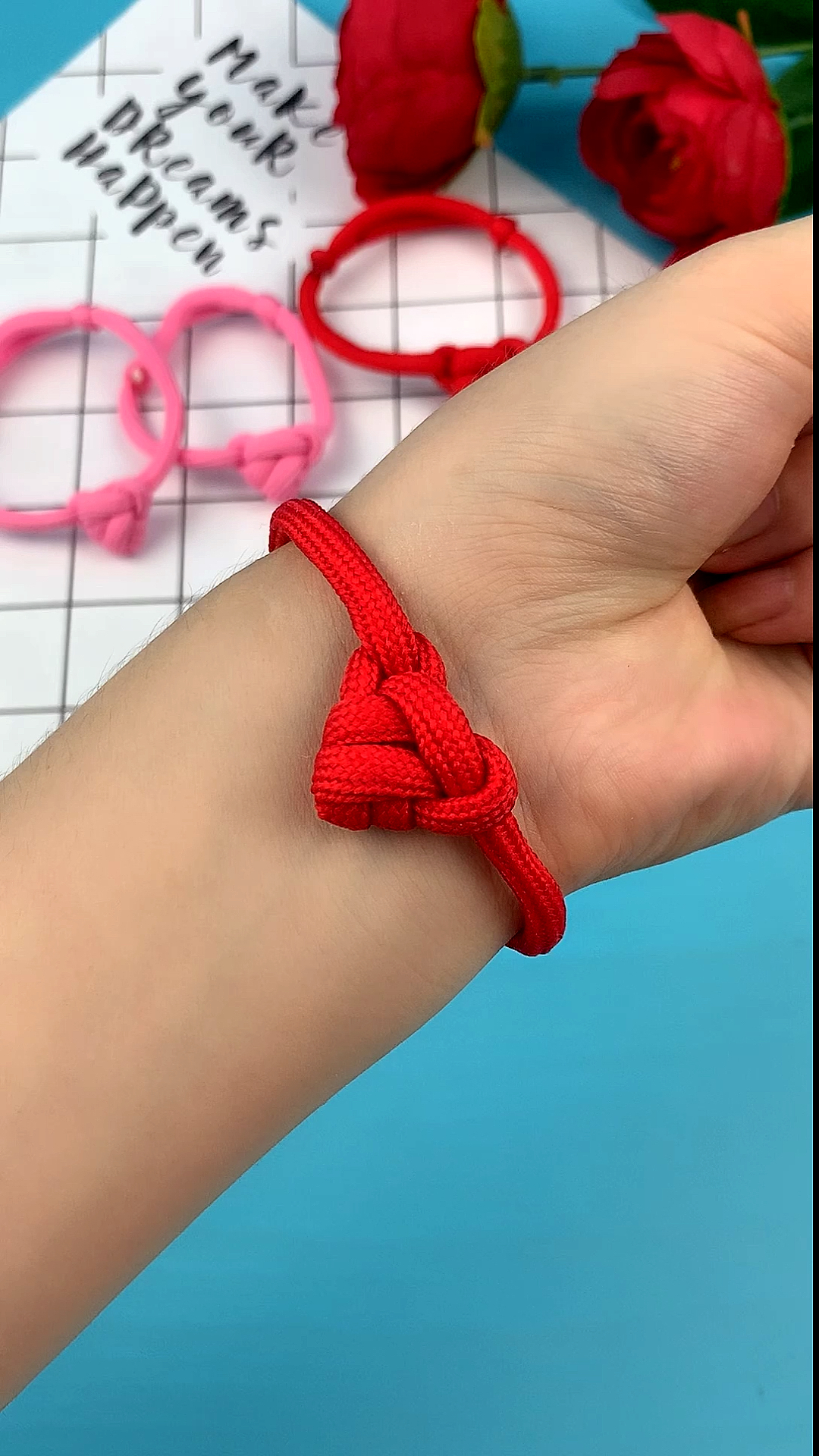 手工制作鞋带编织心形情侣手链七夕情人节快乐