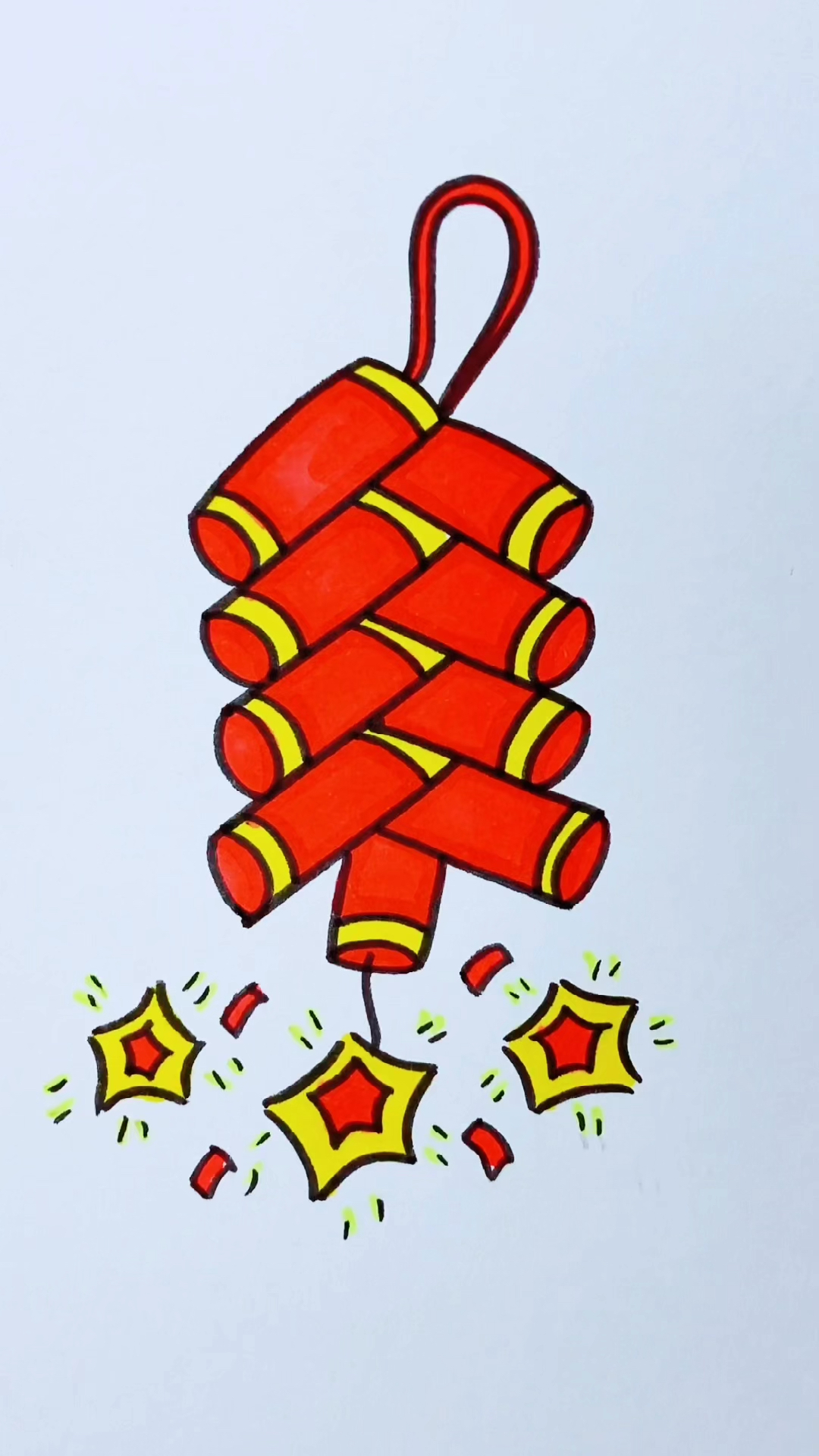 画画原来如此简单用四个人字画鞭炮