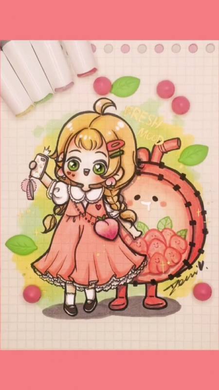 画画#只有蜜桃乌龙美少女,才和屁屁鼓盲盒最配了