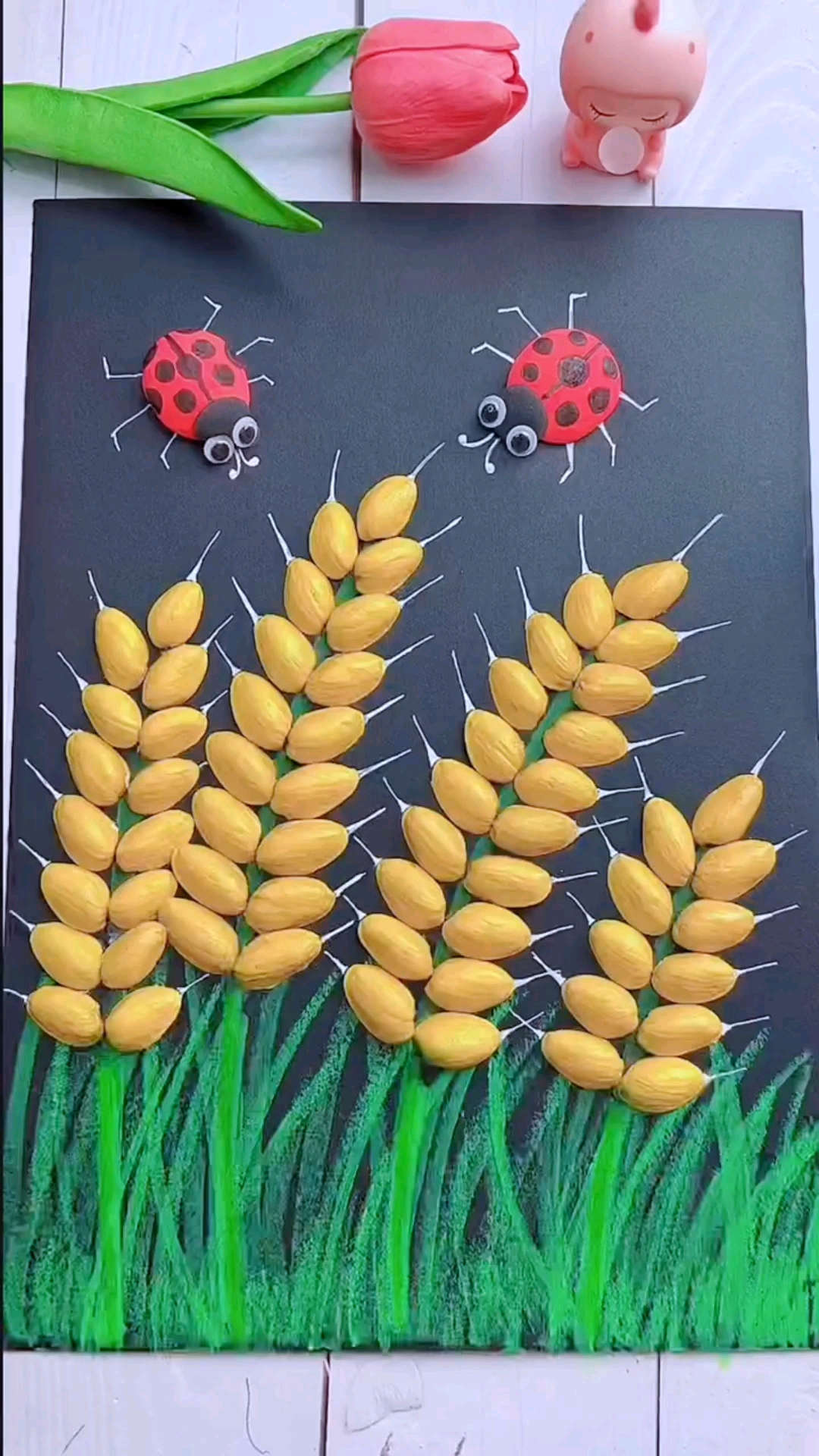 手工制作#吃完的开心果壳不要扔,留着做麦穗手工贴画