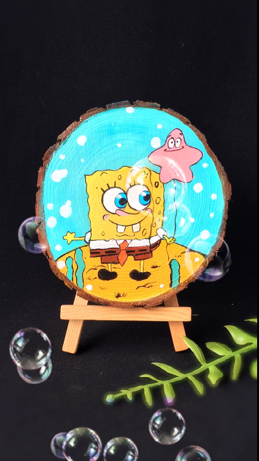 海绵宝宝#木桩上画海绵宝宝,简单易学.