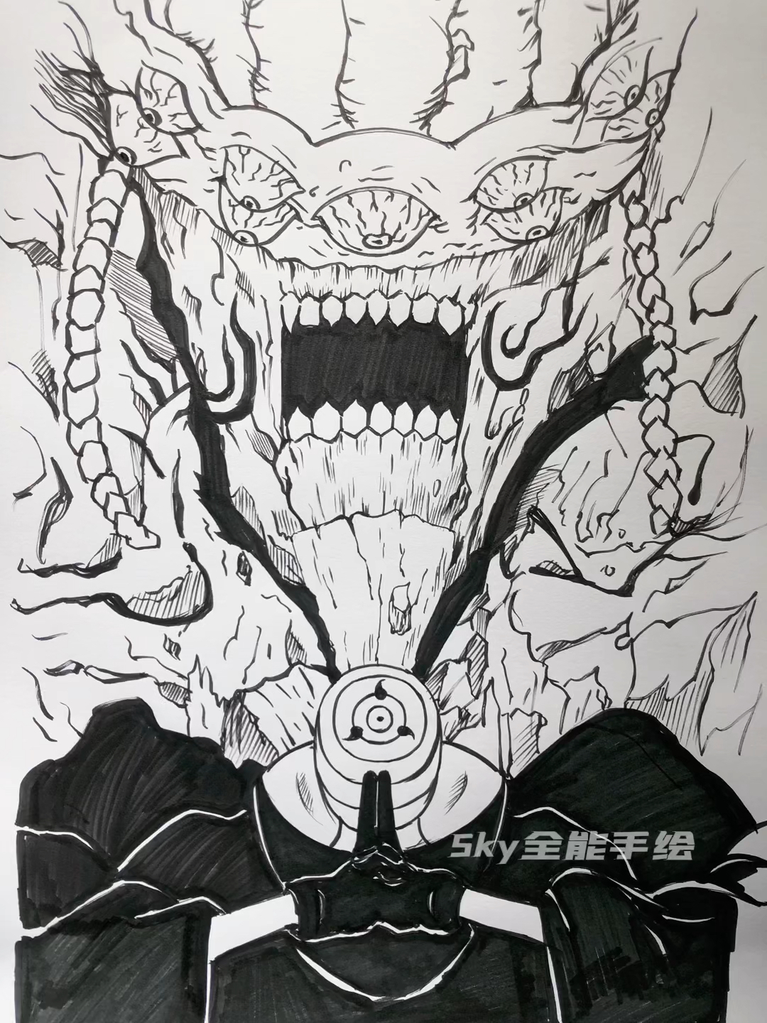 画画原来如此简单#手绘火影忍者动漫人物宇智波带土过程技巧-度小视