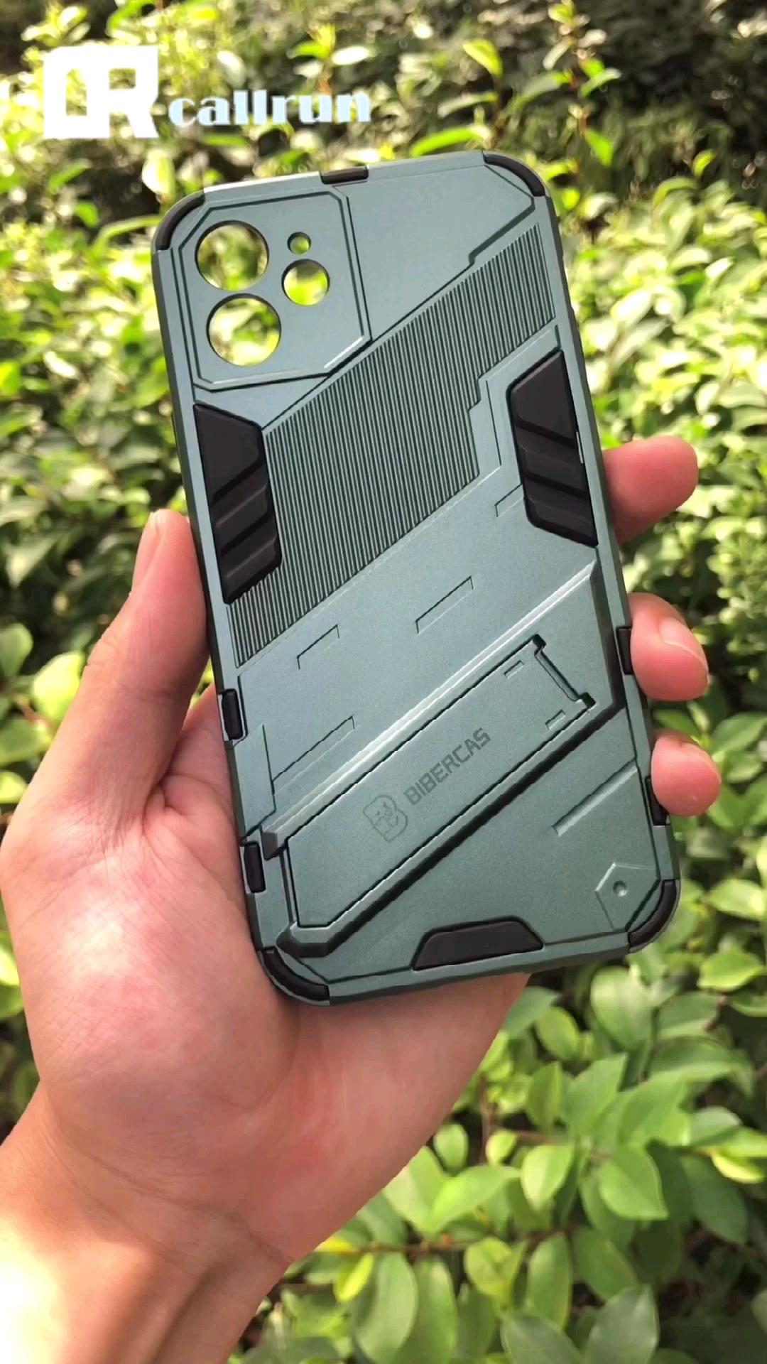 callrun苹果12镜头全包暗夜绿三防手机壳