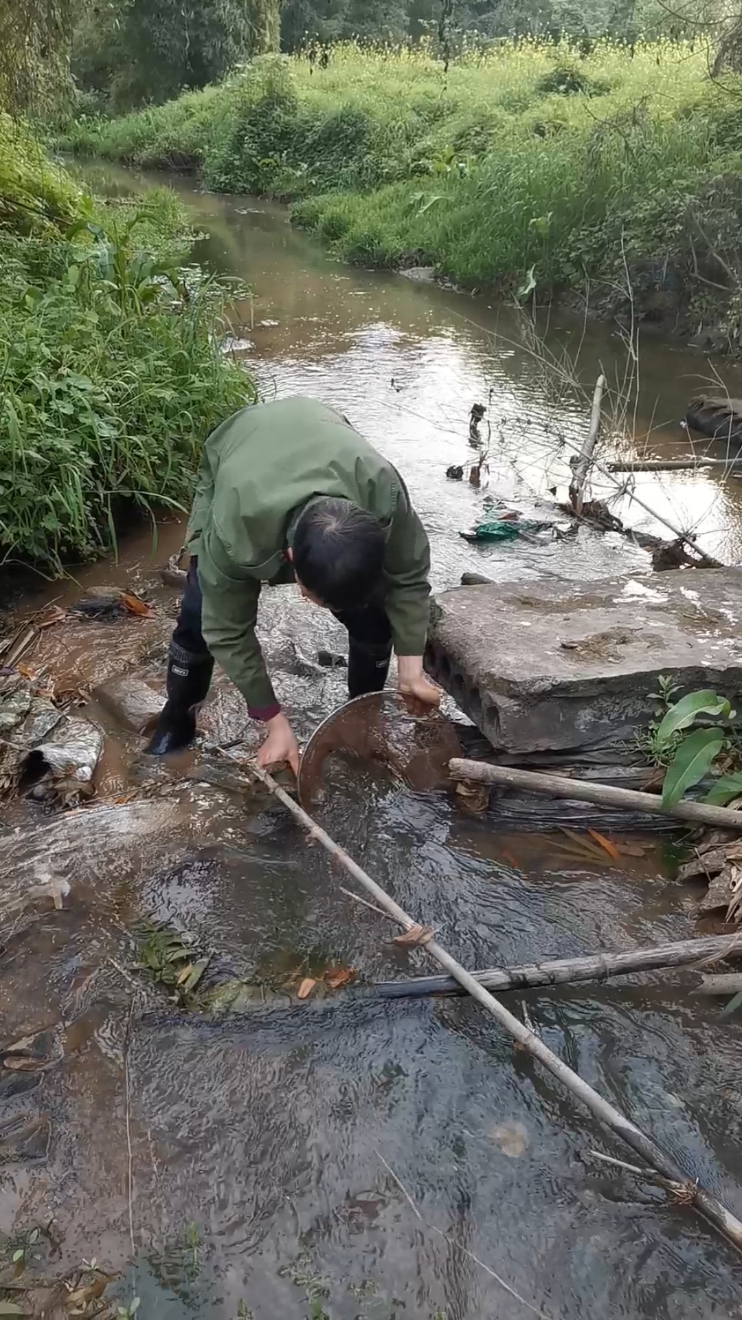 农村的孩子抓鱼就是很快乐,你们看懂了吗?