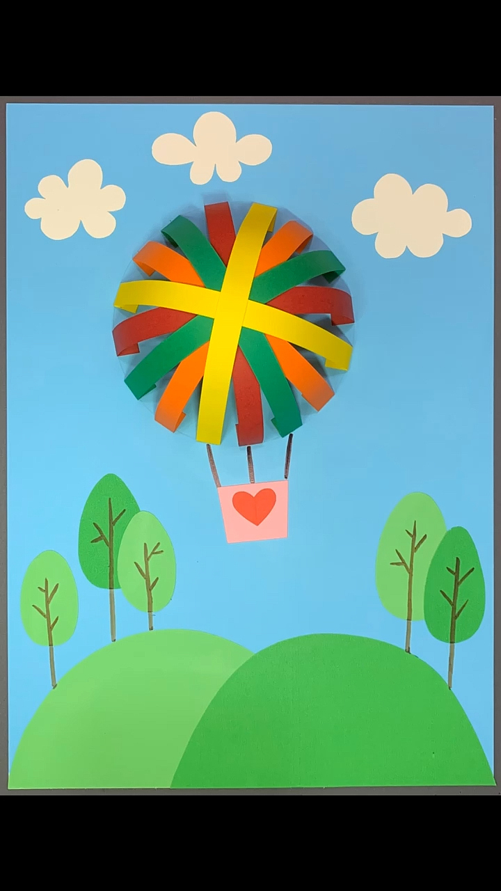 幼儿园手工#用纸条就可以拼贴的立体热气球哦.