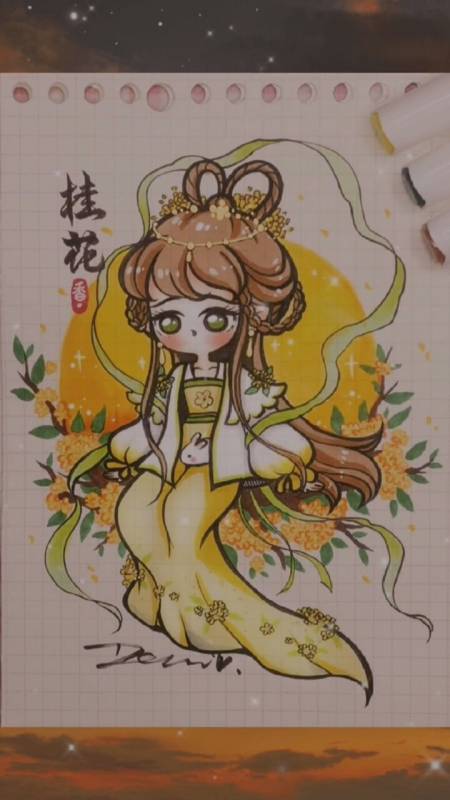 画画#桂花:人闲桂花落,夜静春山空
