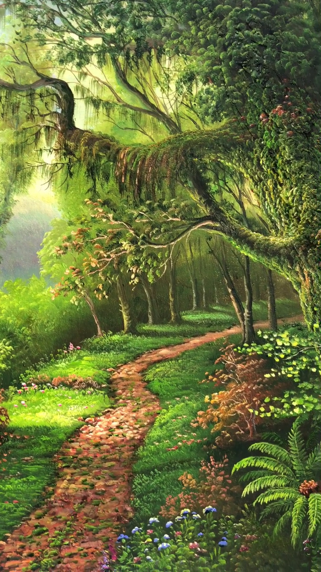 手绘油画#林间小道你们喜欢吗?-度小视