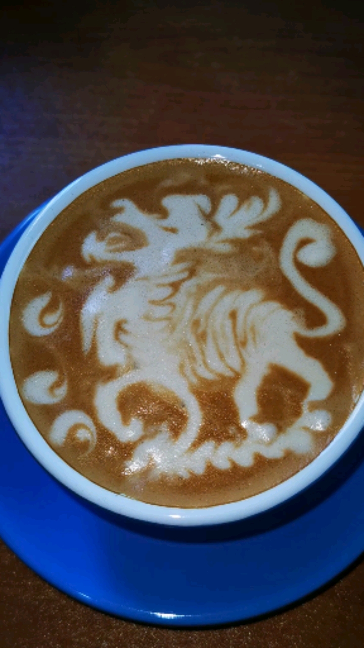 咖啡拉花#咖啡图案麒麟,很有中国元素的一个图案!-度小视