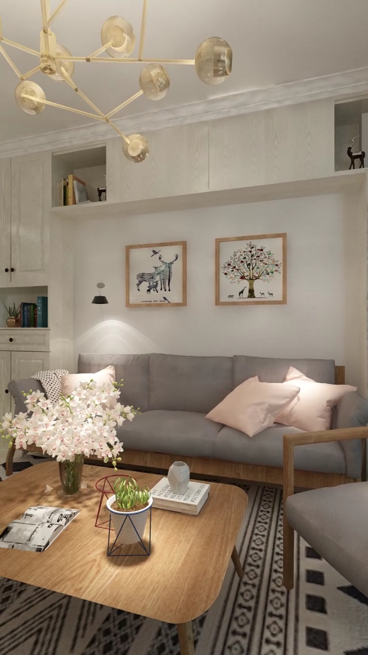 装修设计#小户型就该这样装,沙发背景满墙储物柜,让100平不到的空间