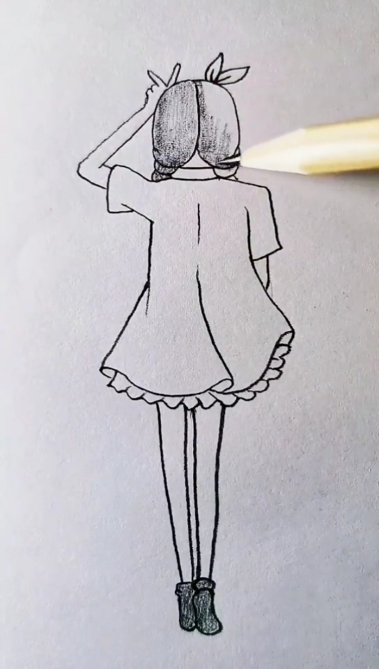 简笔画#女孩背影