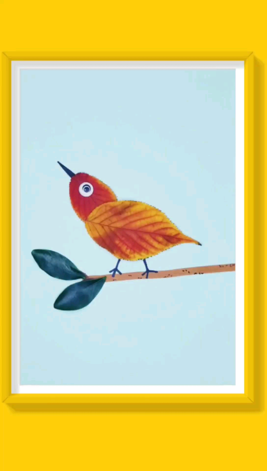 树叶贴画#树叶做的小鸟,你学会了吗?-度小视