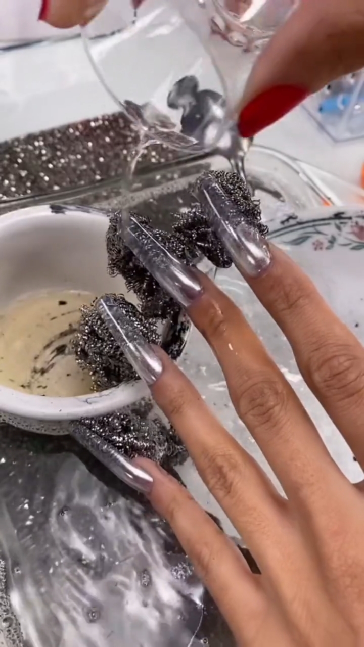 美甲#钢丝球甲可以洗东西