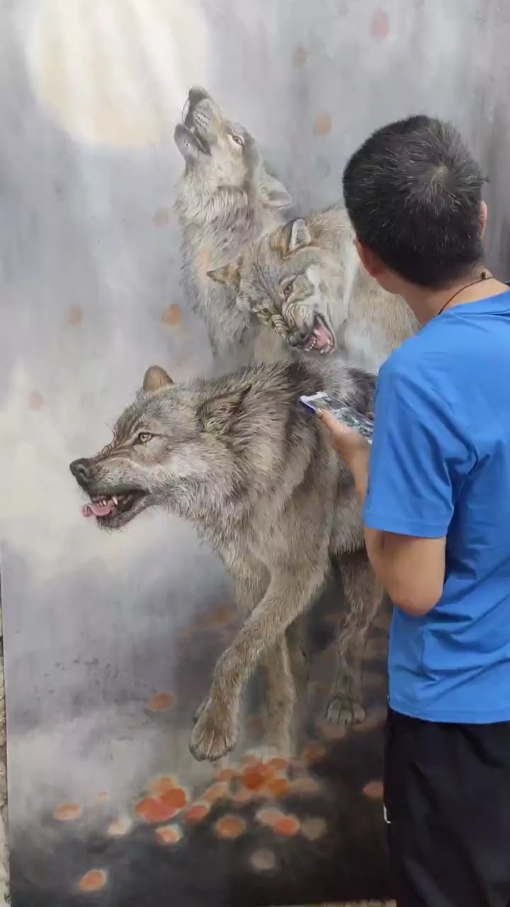 甘肃龙宝斋书画艺术#原创国画作品领头狼叱咤风云,王者归来六尺整张