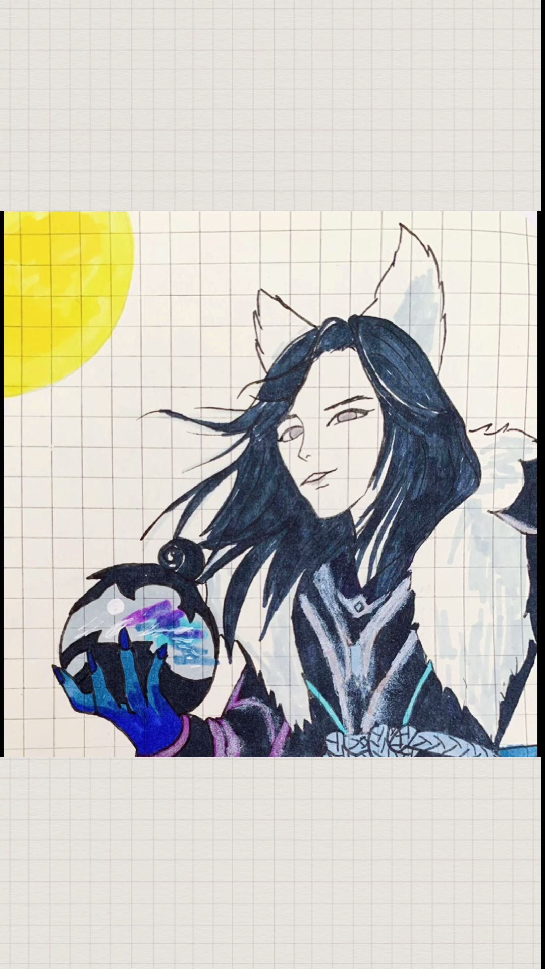 手绘#手绘李白-千年之狐～颜色涂的不好,求轻喷