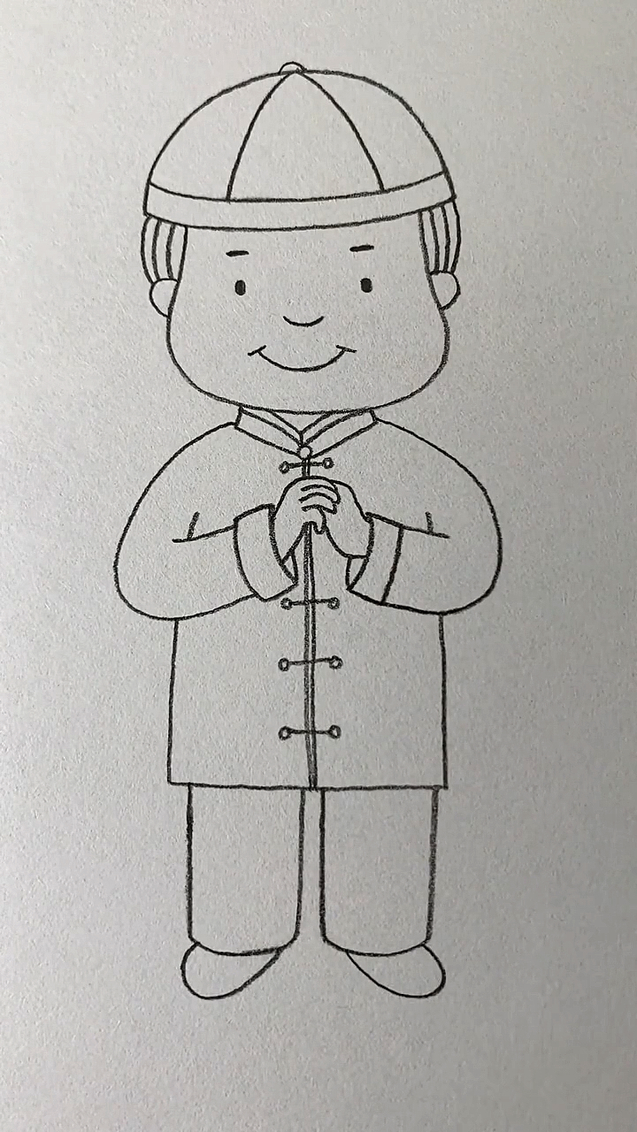 简笔画小年快乐画拜年的小男孩