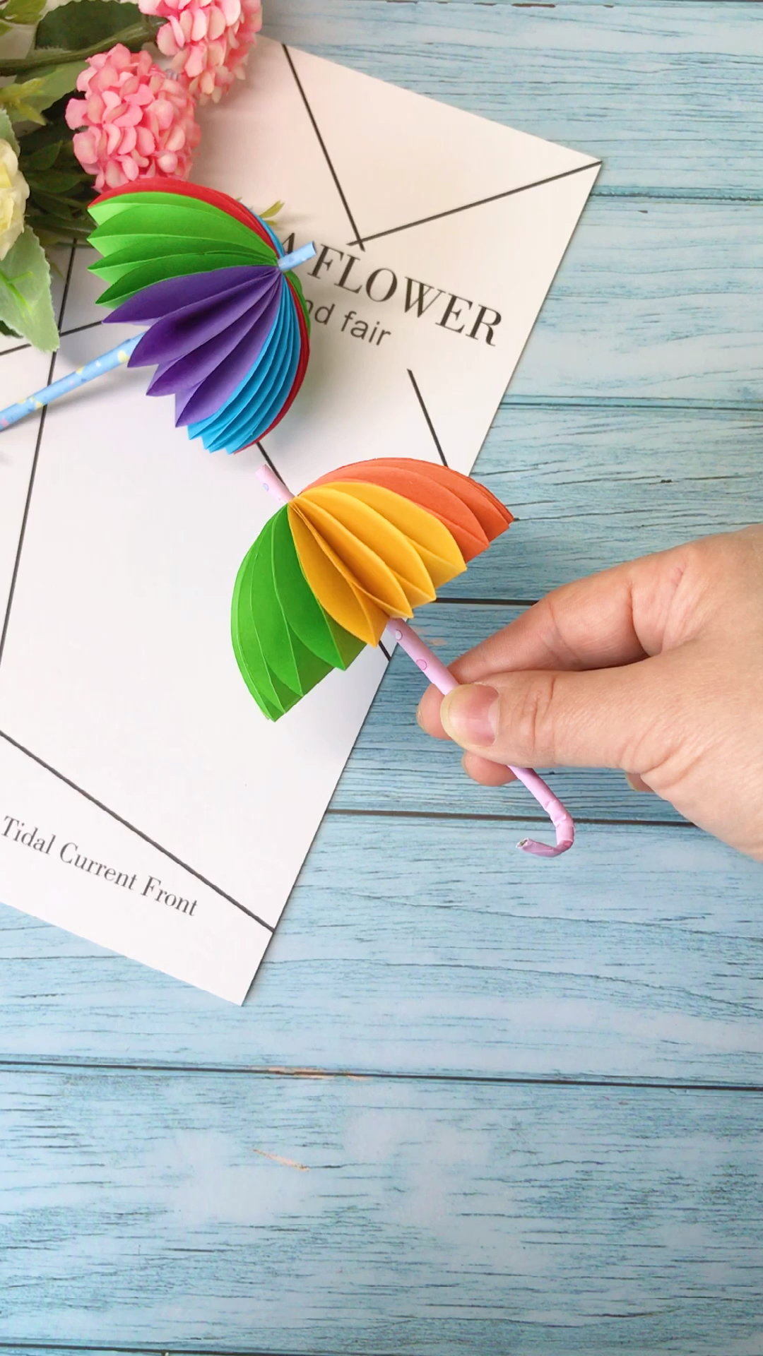 手工折纸折纸彩虹伞简单又好看