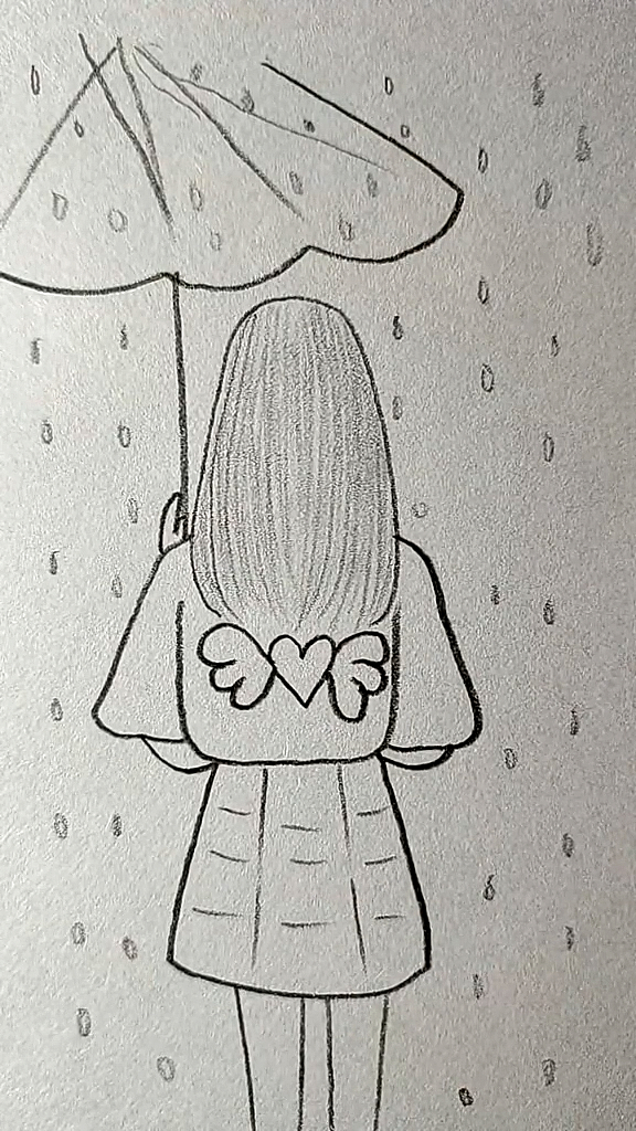 雨中的女人画作图片