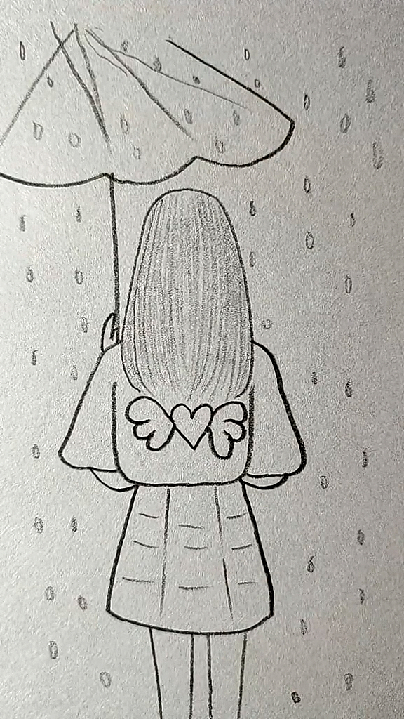 简笔画#雨中女孩寂寞的背影.歌名歌手名:南征北战—哈尼宝贝