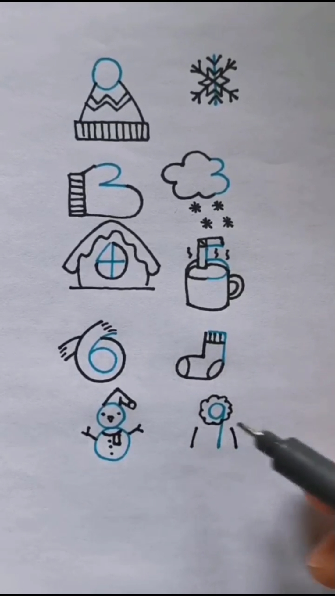 简笔画#李点点简笔画～冬天里的数字,怕大家找不到数字,用了蓝杀适