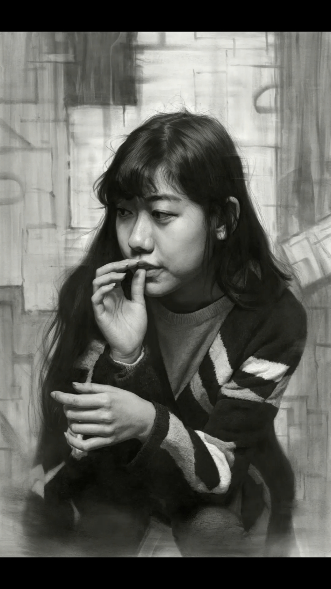 绘画刘斌老师超写实素描作品马馥香纤纤玉手