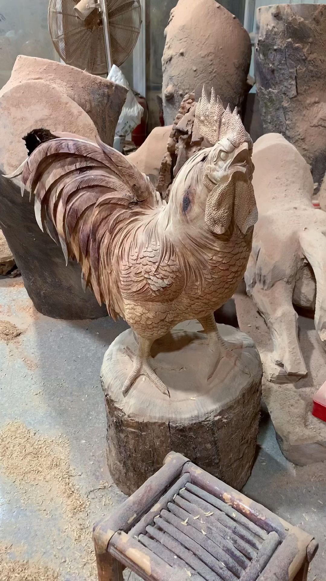 #木雕制作过程#木雕工艺品公鸡大吉大利根雕摆件-度小视