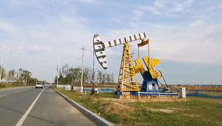 你好秋天走近东营胜利油田斑马抽油机