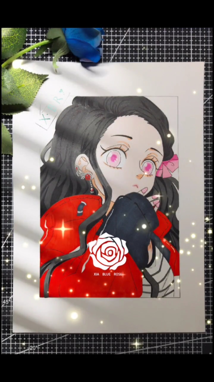 愚人节#祢豆子鬼灭之刃马克笔动漫手绘"白月光在照耀你才想起她的