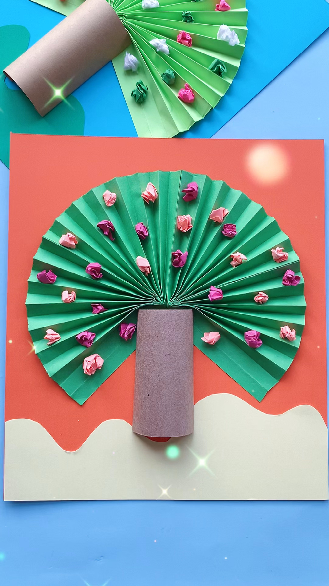 手工制作#小纸团随便捏一捏就能捏出一副好看的春天大树哦!