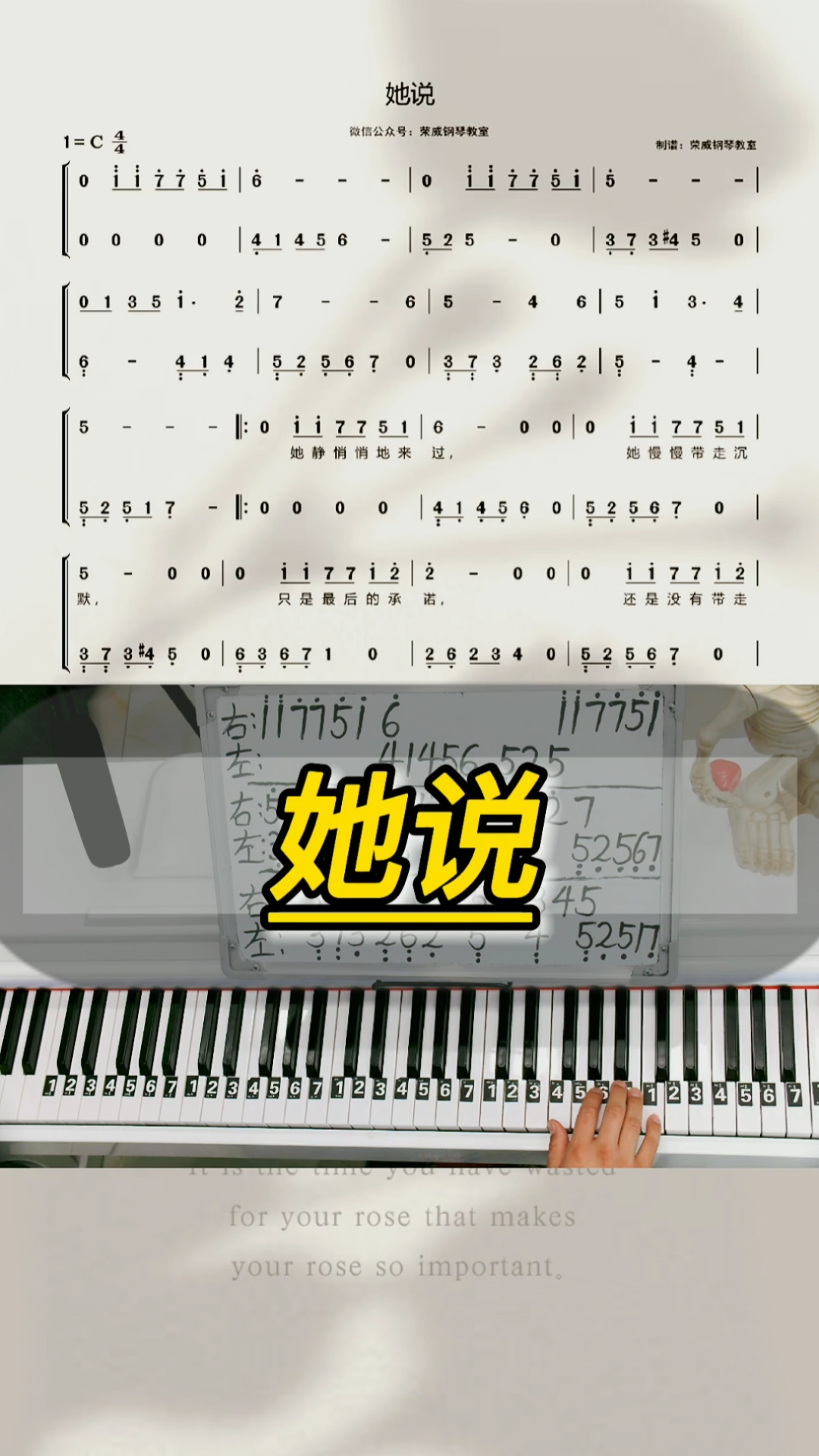 《她说》钢琴教学零基础版双手钢琴简谱来咯!完整版已搞定!