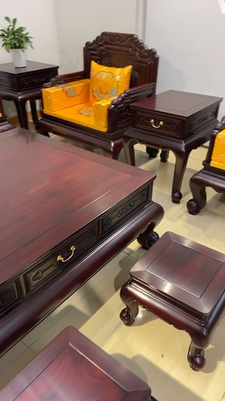 古典红木家具#小叶紫檀步步高款松鹤延年沙发