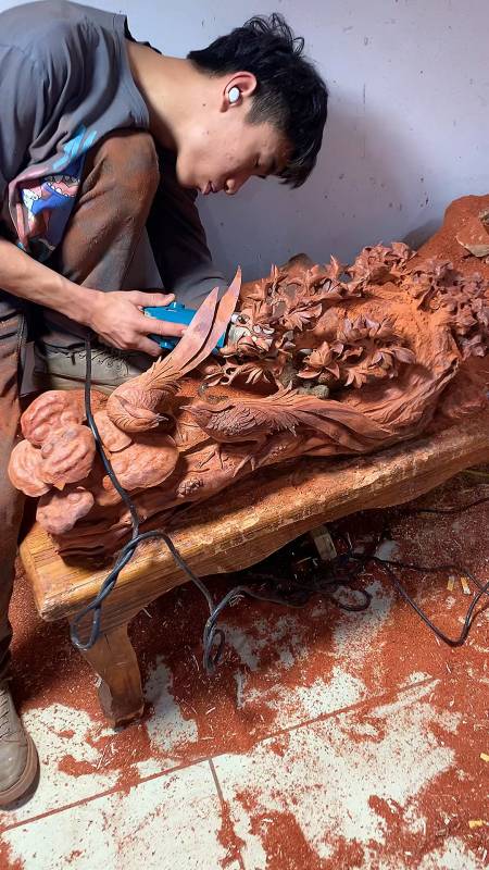 木雕制作过程#花开富贵雕刻中